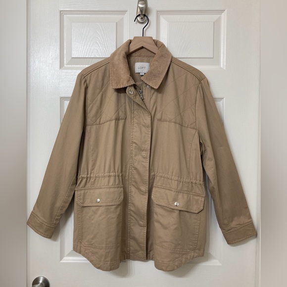 LOFT Jackets & Blazers - LOFT Women’s Tan Canvas Corduroy Collar Barn Jacket Size XLP Field Chore Coat